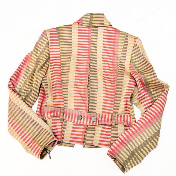Claudia Strater Linen Motorcycle Woven Line Patterned Jacket Blazer Top Size 38 - Picture 2 of 7